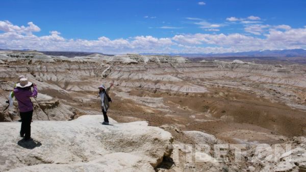 Toursits are taking photos against the stunning Zhada clay forest in Nagri, Tibet. [Photo/China Tibet Online]