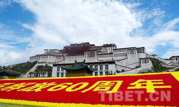 Blooming flowers in front of the Potala Palace [Photo/China Tibet Online]