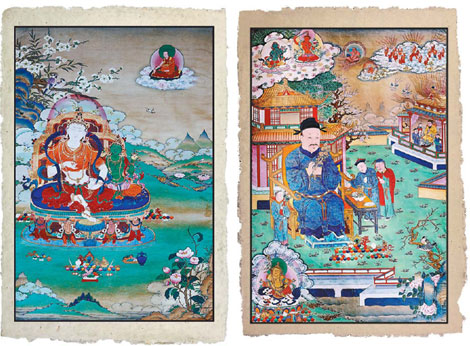 Combining modern inkjet technology and a kind of Tibetan paper, Jin Ping recreates two Tibetan thangka. [Photos Provided to China Daily]