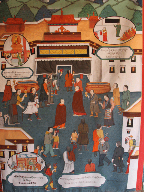 A piece of Thangka painting in Drepung Monastery, the largest monastery in Tibet about fire prevention and control [photo/Yanjie] The information on the painting is as follows: (1) Put the emphasis of fireproof on education; (2) No pile of litter at emergency exits; (3) No tinder, inflammable and explosive articles in the monastery.