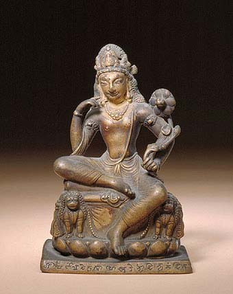 The sitting statue of Buddhasattva of Thinking, preserved in the palace of the Qing Dynasty. 8-9 Century A.D.  Cashmere   Brass  14.3cm(H)